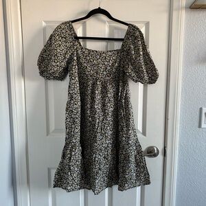 NWOT Uniqlo Black Floral Mini Babydoll Dress